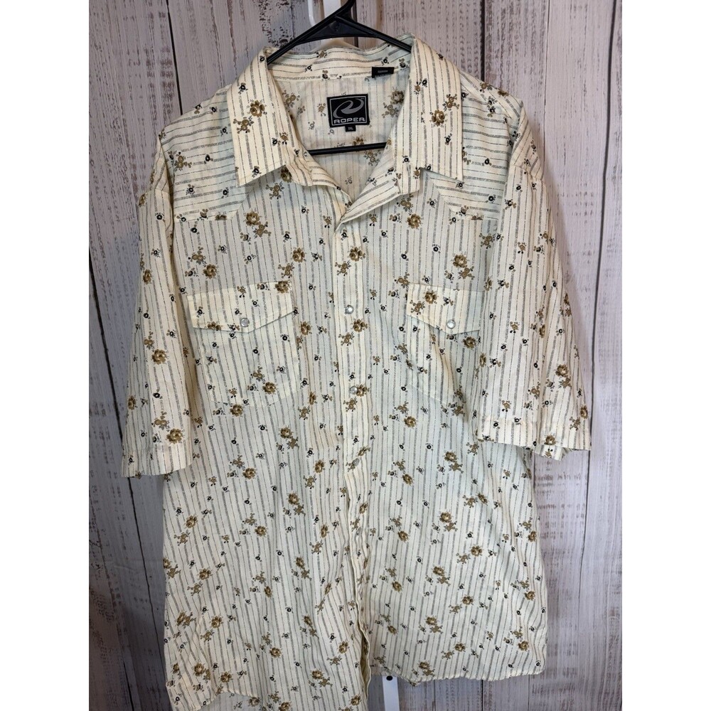 Roper Women’s Shirt 2XL Pearl Snap Floral Ivory Long Sleeve Western Cowgirl